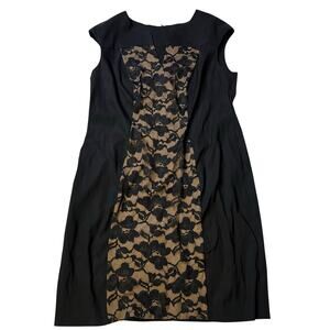 Connected Apparel Womens Black Lace Sleeveless Shift Dress 14w